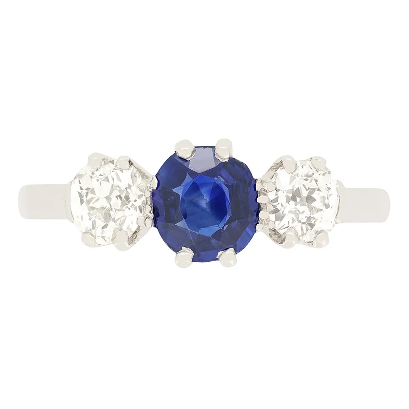 Art Deco 0.70ct Sapphire and Diamond Trilogy Ring, c.1920s