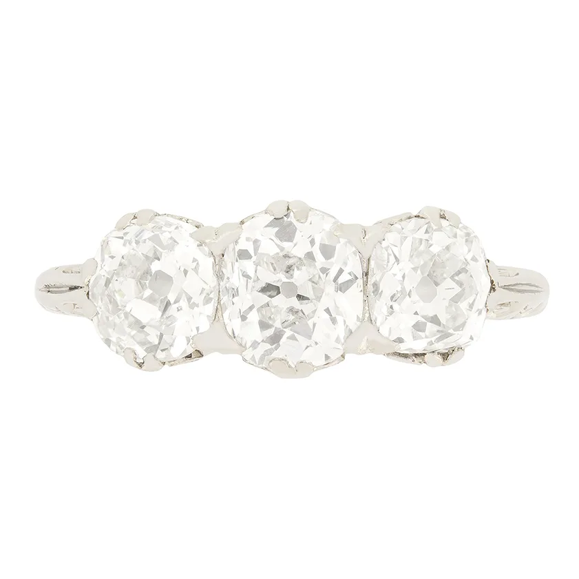 Late Victorian 2.10ct Diamond Trilogy Ring, c.1900s