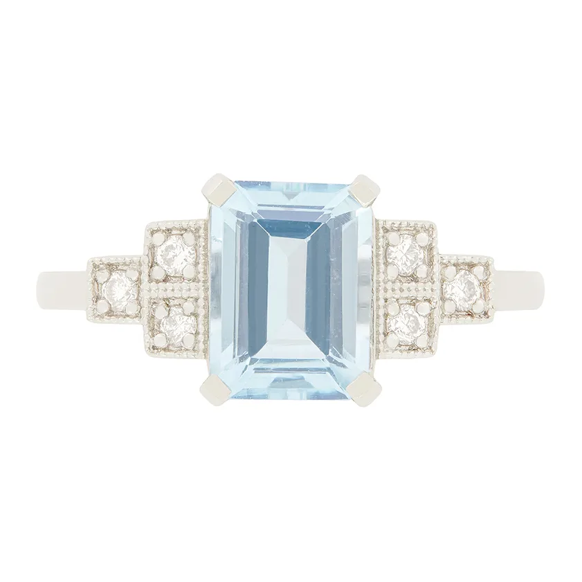 Art Deco Style 1.40ct Aquamarine and Diamond Ring