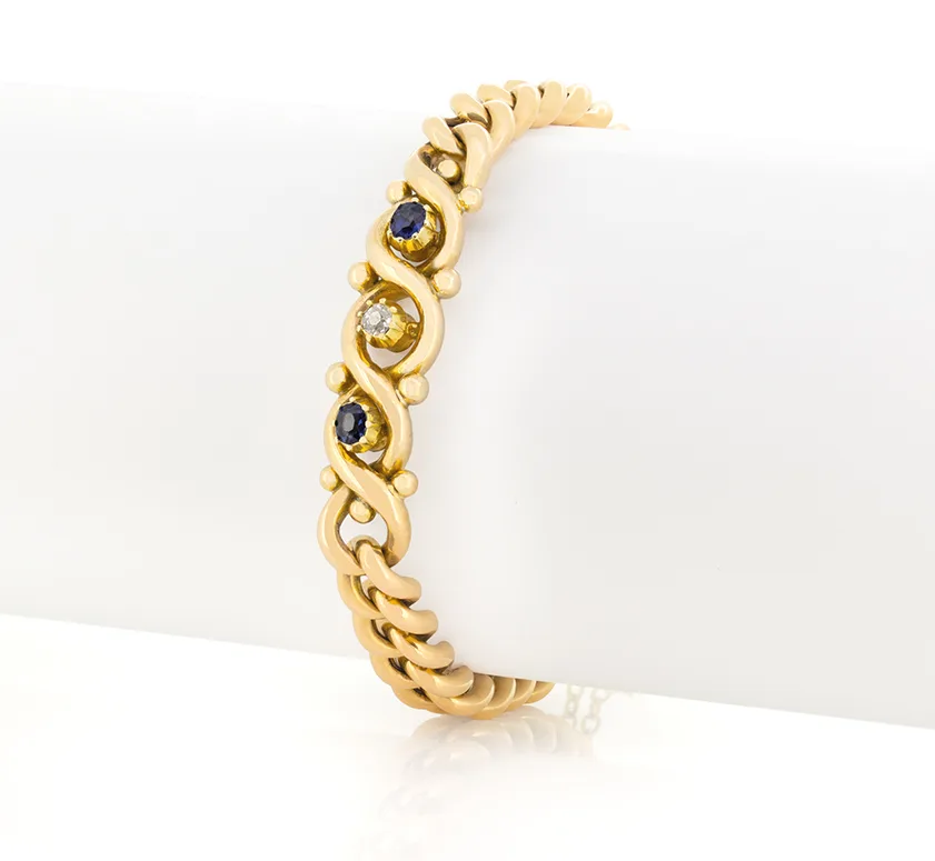 Victorian 0.20ct Diamond and Sapphire Chain Bracelet, c.1880s