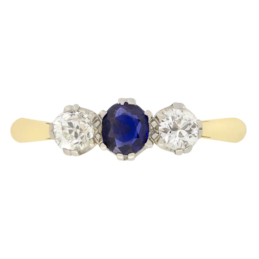 Edwardian 0.30ct Sapphire and Diamond Trilogy Ring, c.1910s