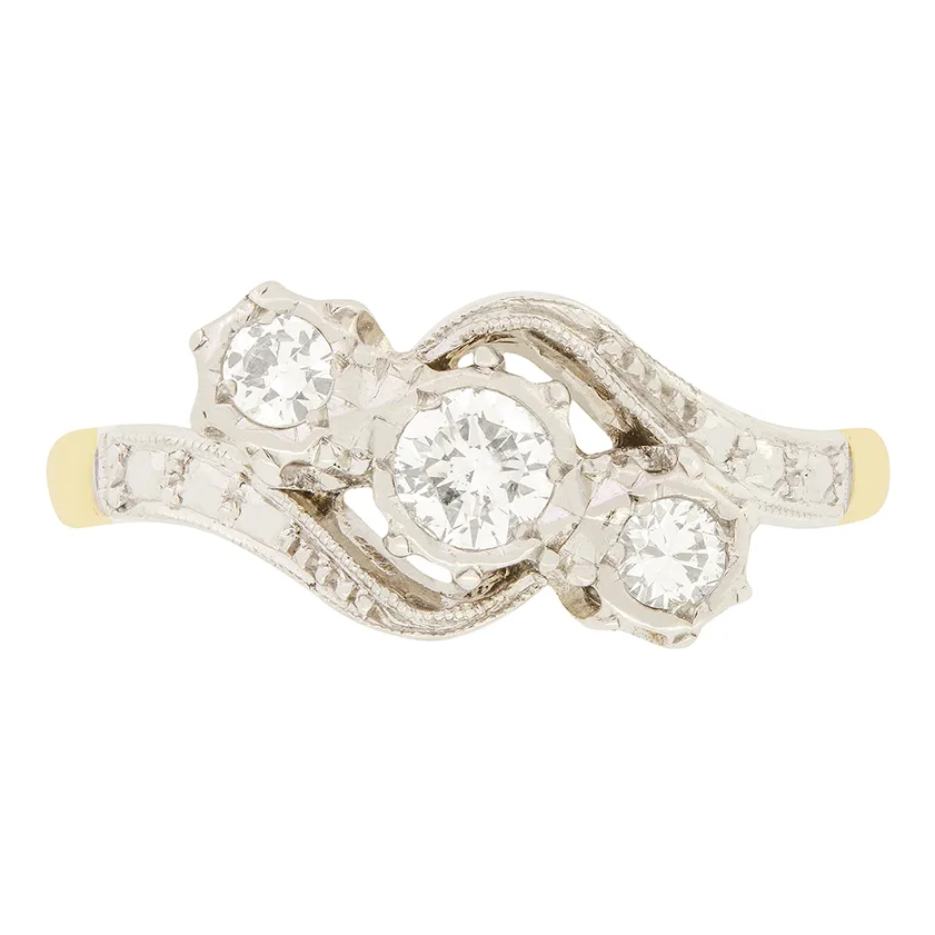Vintage 0.40ct Diamond Three Stone Twist Ring, c.1950s