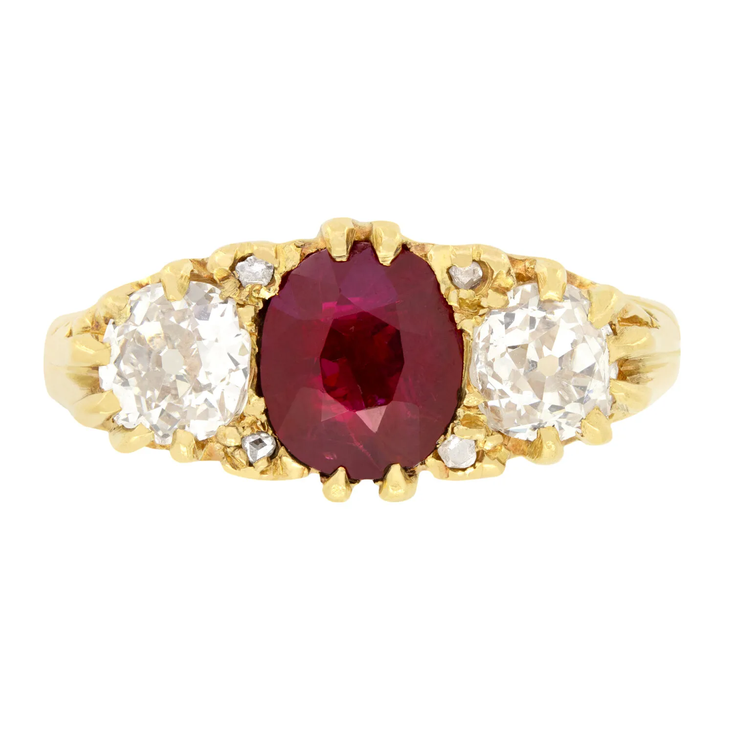Victorian 1.60ct Ruby and Diamond Three Stone Ring, c.1880s