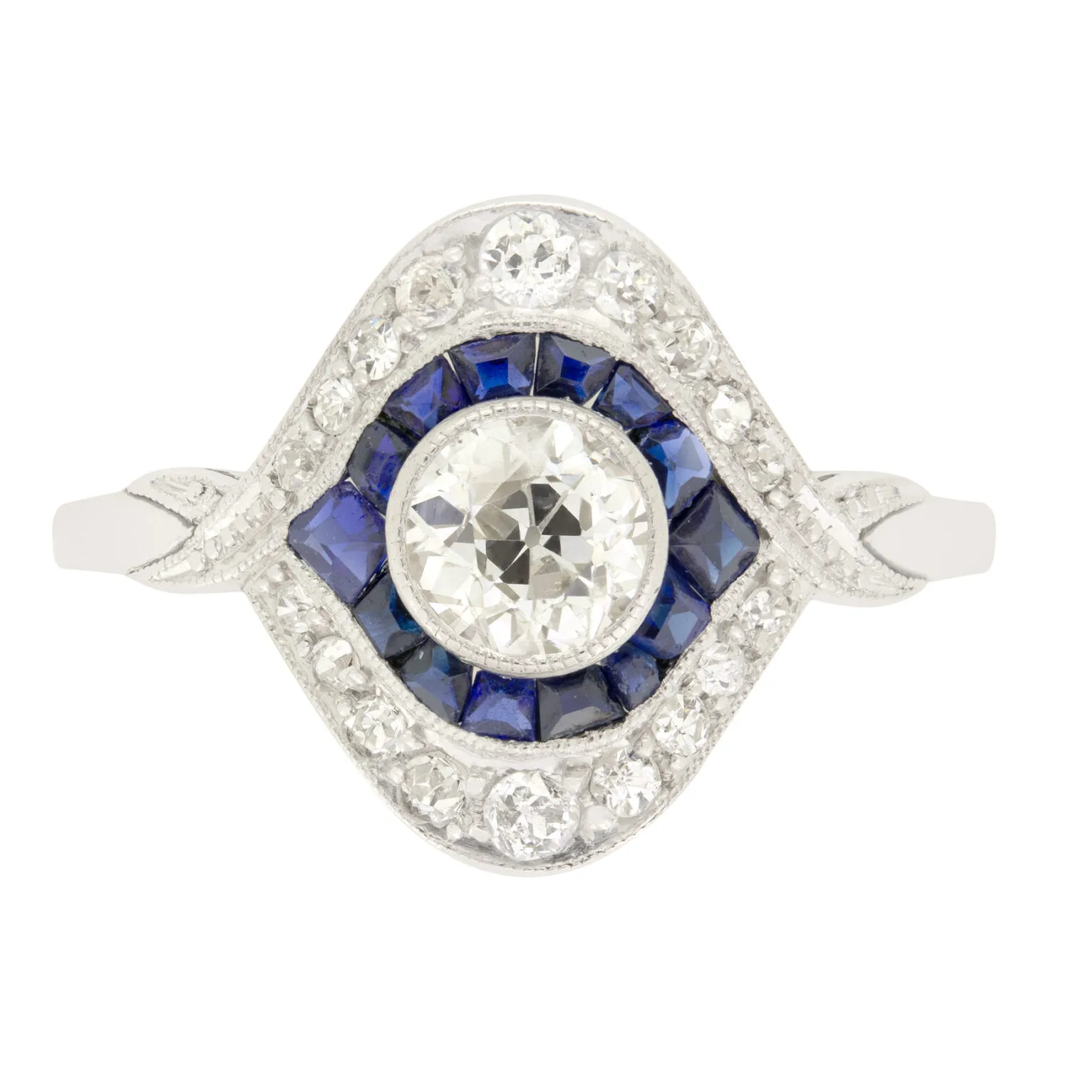 Art Deco 0.75ct Diamond and Sapphire Target Ring, c.1920s