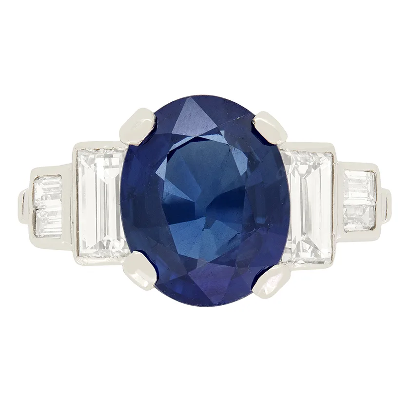 Art Deco 3.10ct Sapphire and Diamond Ring, c.1920s