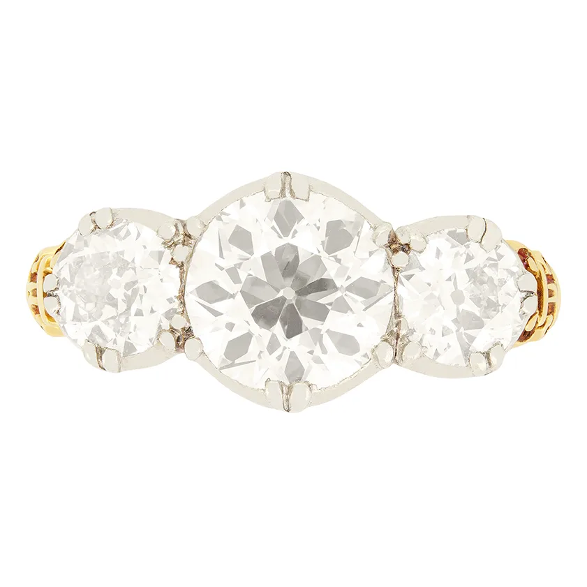 Edwardian 2.85ct Diamond Three Stone Ring, c.1910s