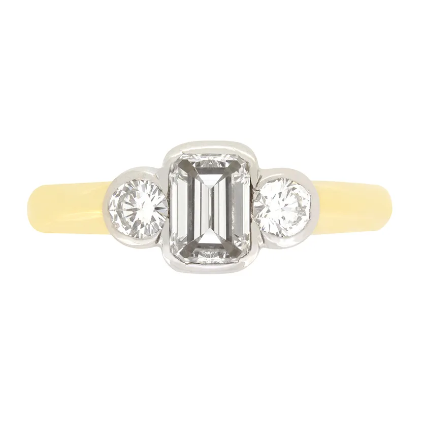 Emerald Cut 0.68ct Diamond Trilogy Ring, c.1990s