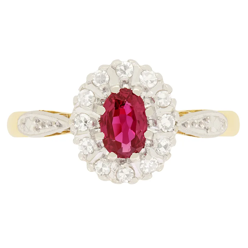 Vintage 0.40ct Ruby and Diamond Cluster, Hallmarked 1968
