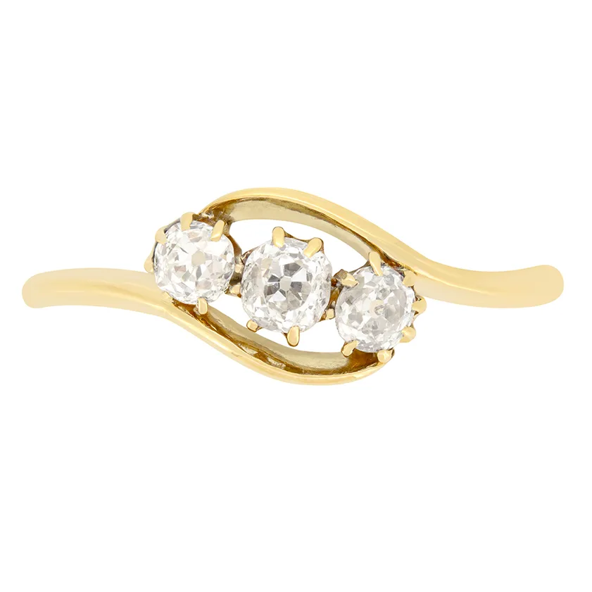 Edwardian 0.65ct Diamond Three Stone Twist Ring, c.1912