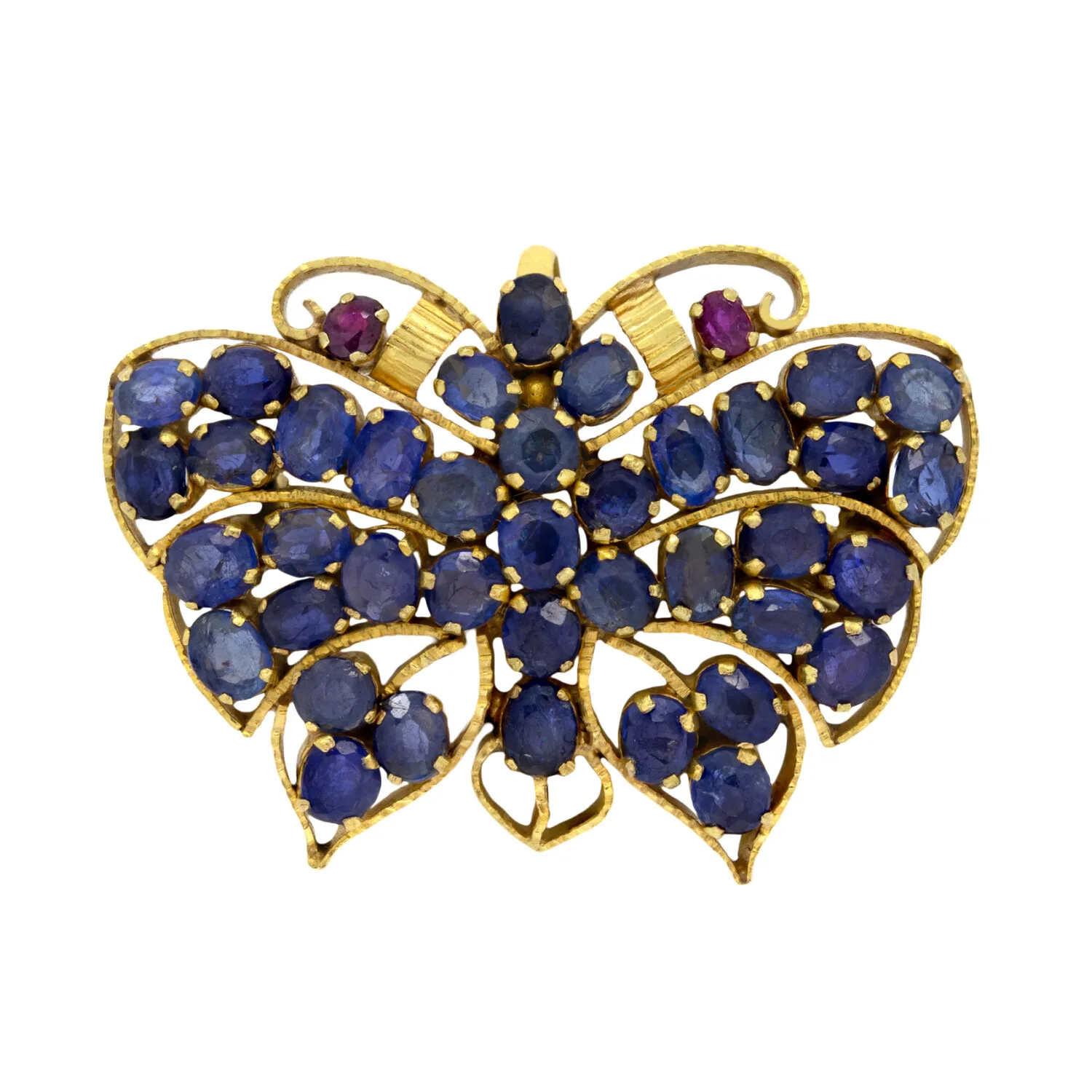 Vintage 2.50ct Sapphire and Ruby Butterfly brooch, c.1980s