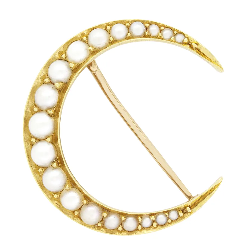 Victorian Pearl Half Moon Brooch, c.1900s