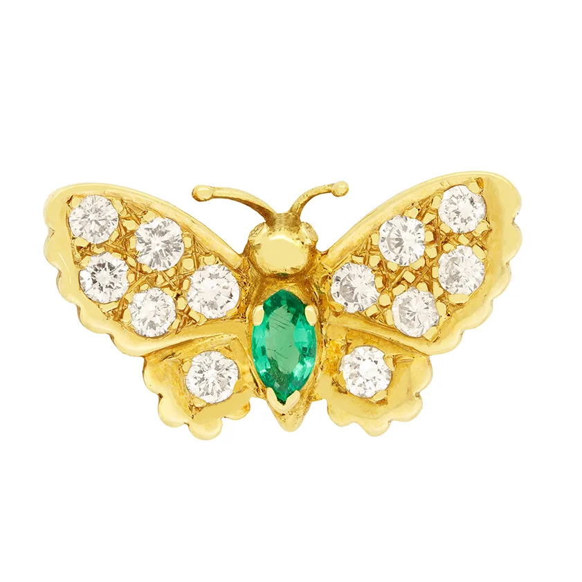 Vintage 0.25ct Emerald and Diamond Butterfly Brooch, c.1980s