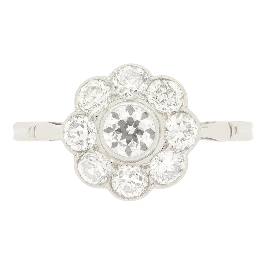 Art Deco 1.60ct Diamond Daisy Cluster Ring, c.1920s