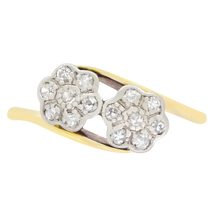 Edwardian 0.14ct Diamond Double Daisy Cluster, c.1910s