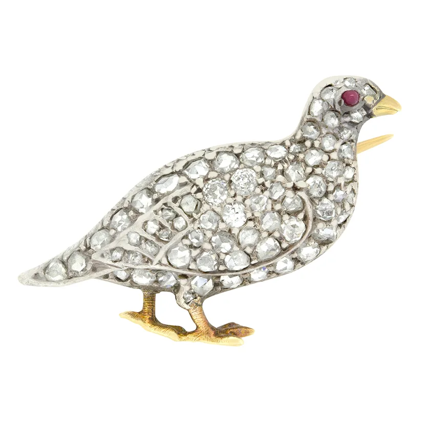Victorian 0.78ct Diamond Grouse Brooch, c.1880s