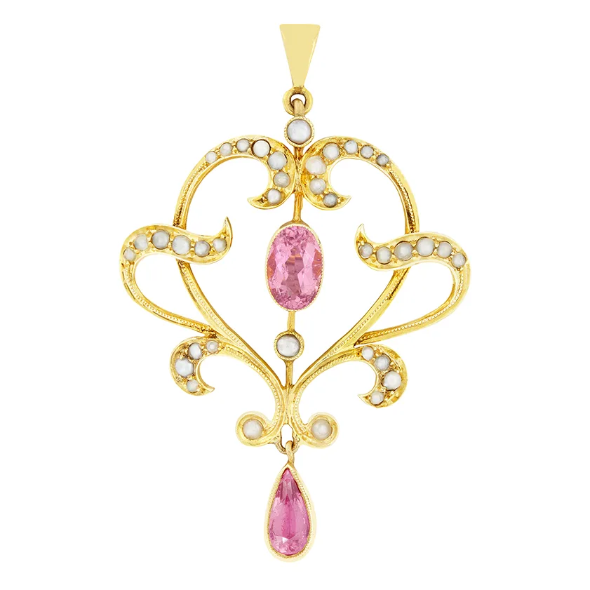 Victorian 1.35ct Tourmaline and Pearl Pendant, c.1880s
