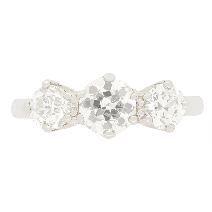 Art Deco 1.45ct Diamond Three Stone Ring, c.1930s
