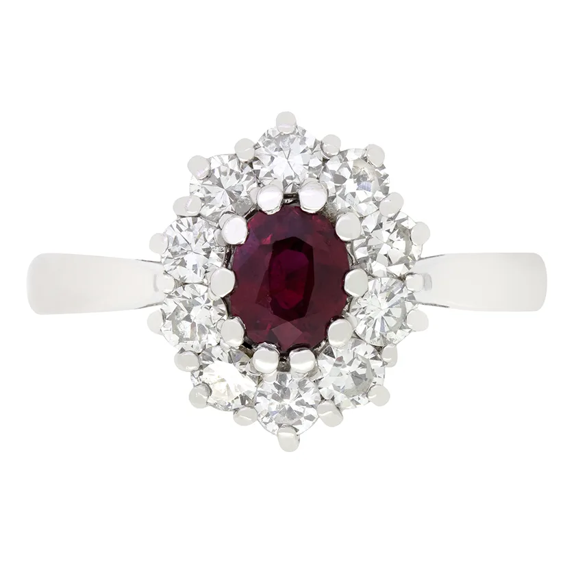 Vintage 0.60ct Ruby and Diamond Cluster Ring, hallmarked 1973