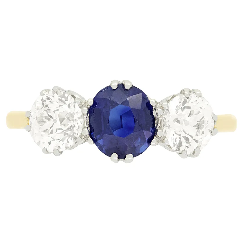 Art Deco 2.00ct Sapphire and Diamond Trilogy Ring, c.1920s