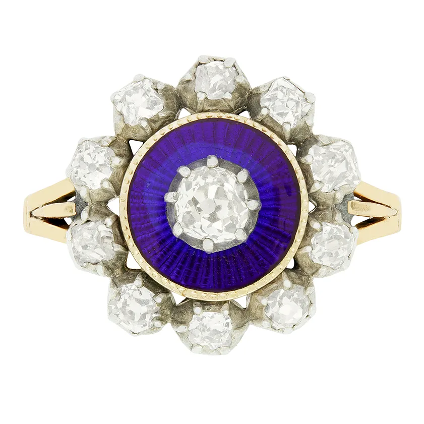 Victorian 1.25ct Diamond and Enamel Ring, c.1860s