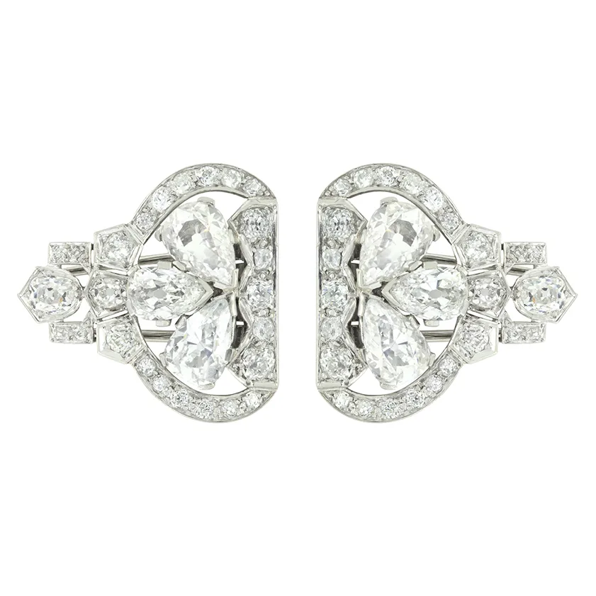 Art Deco 13.36ct Diamond Double Pin Brooches, c.1920s