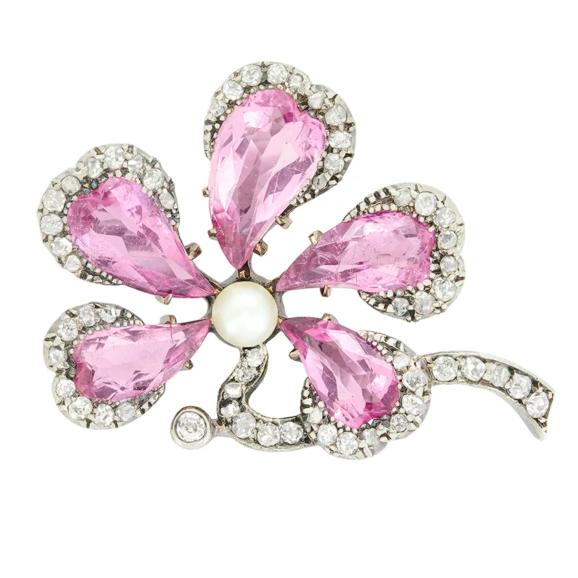 Victorian 5.00ct Pink Sapphire and Diamond Brooch, c.1880s