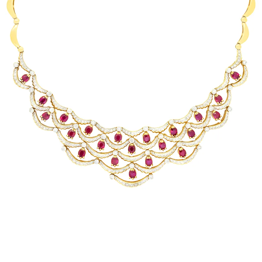 Vintage 6.60ct Ruby and Diamond Necklace, c.1980s