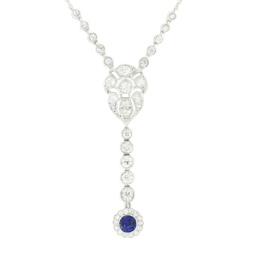 Art Deco 2.58ct Diamond and Sapphire Necklace, c.1920s