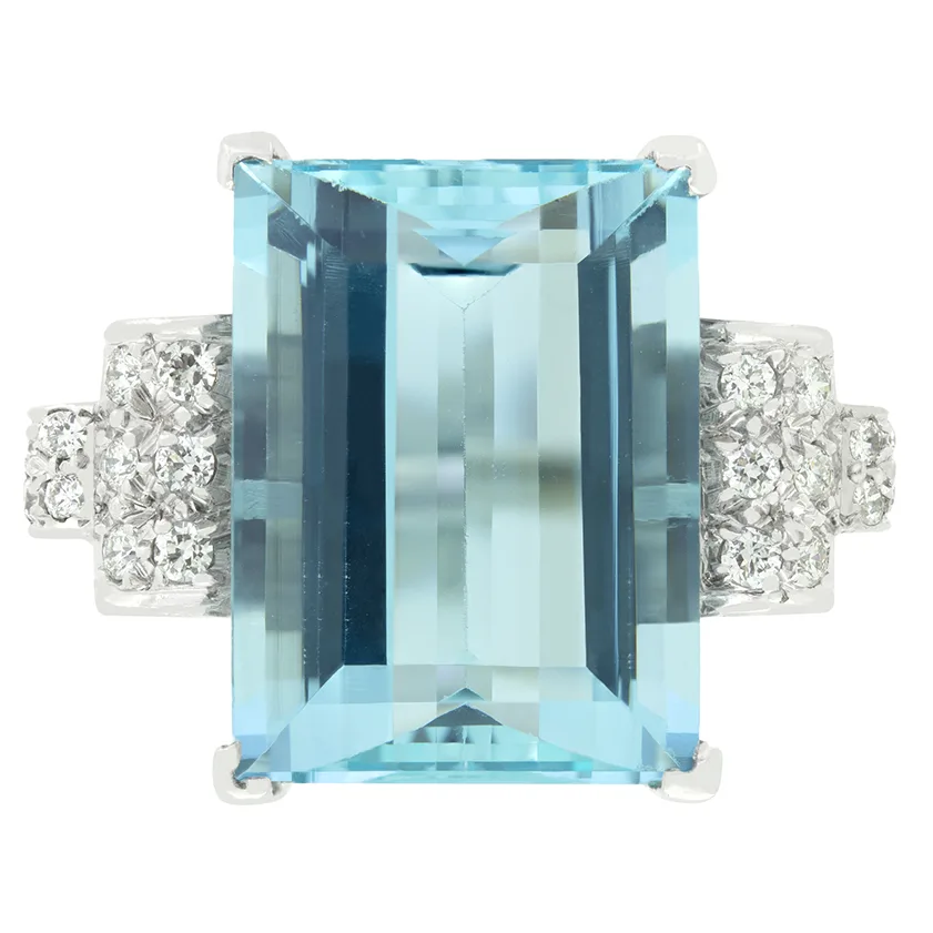Vintage 10.00ct Aquamarine and Diamond Cocktail Ring, c.1950s