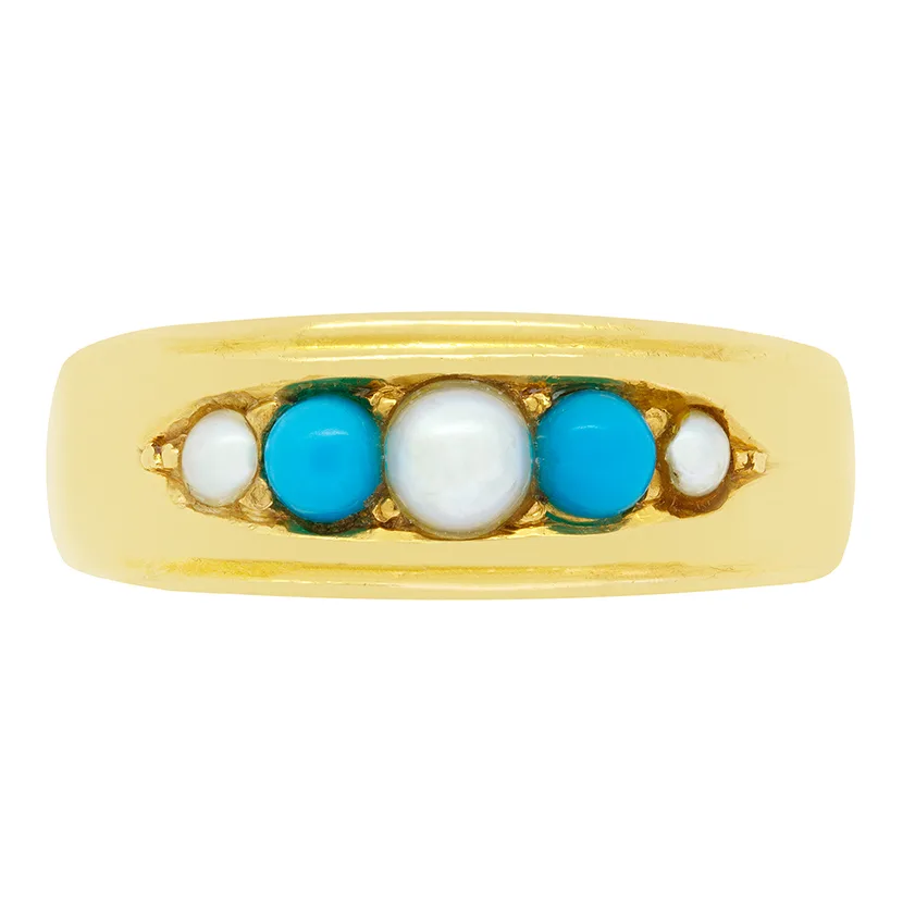 Victorian Pearl and Turquoise Ring, hallmarked 1891