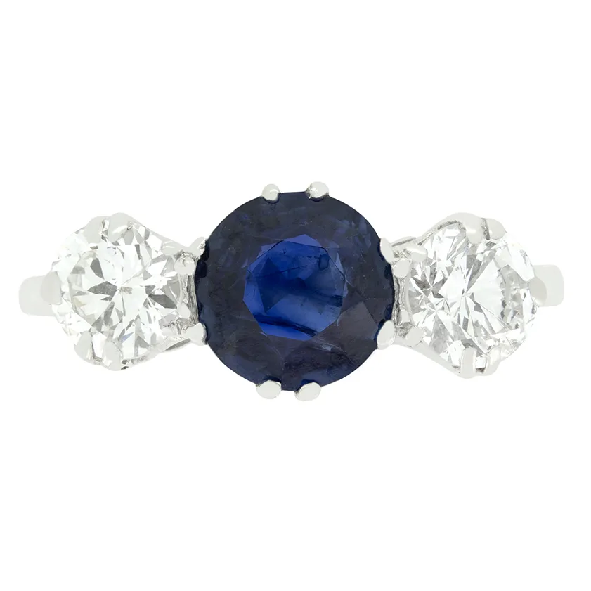 Late Deco 1.00ct Sapphire and Diamond Three Stone, c.1930s