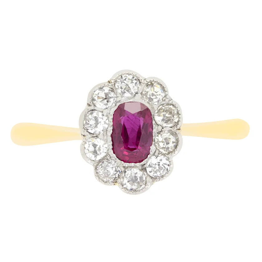 Edwardian 0.30ct Ruby and Diamond Cluster Ring, c.1910s