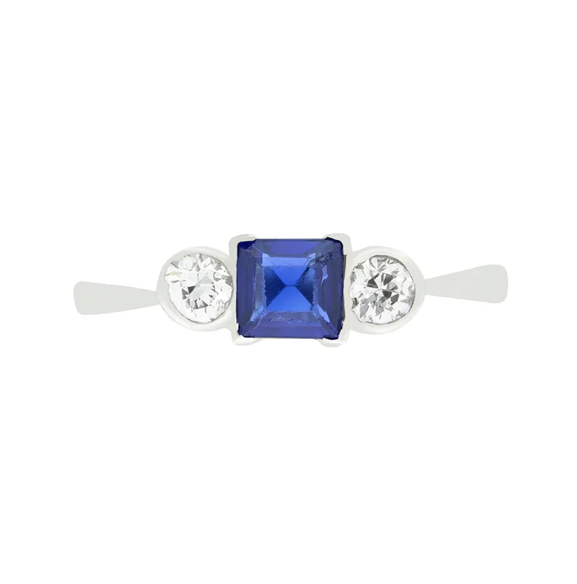 Art Deco 0.50ct Sapphire and Diamond Trilogy Ring, c.1920s