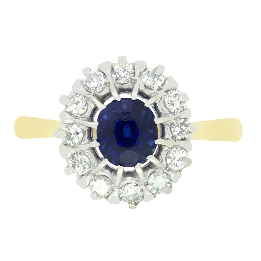 Vintage 0.90ct Sapphire and Diamond Cluster Ring, c.1950s