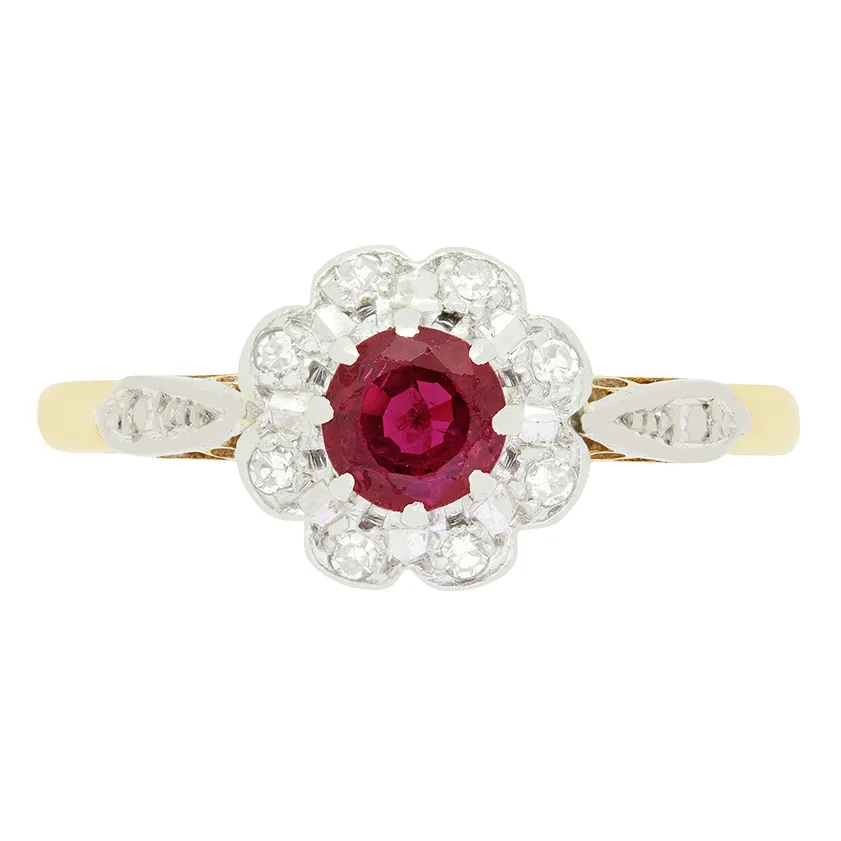 Vintage 0.40ct Ruby and Diamond Cluster Ring, c.1960s