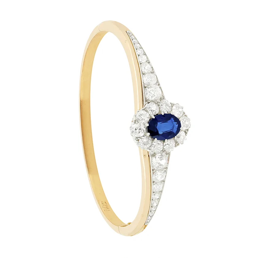 Edwardian 2.10ct Sapphire and Diamond Bangle, c.1910s