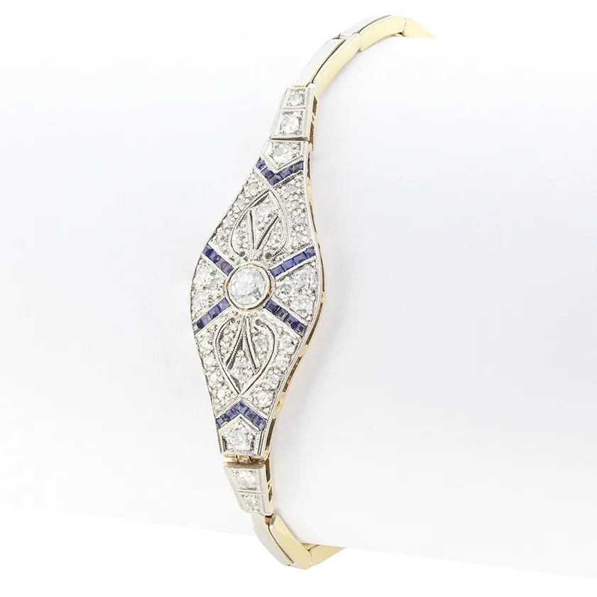 Edwardian 1.05ct Diamond and Sapphire Bracelet, c.1910s