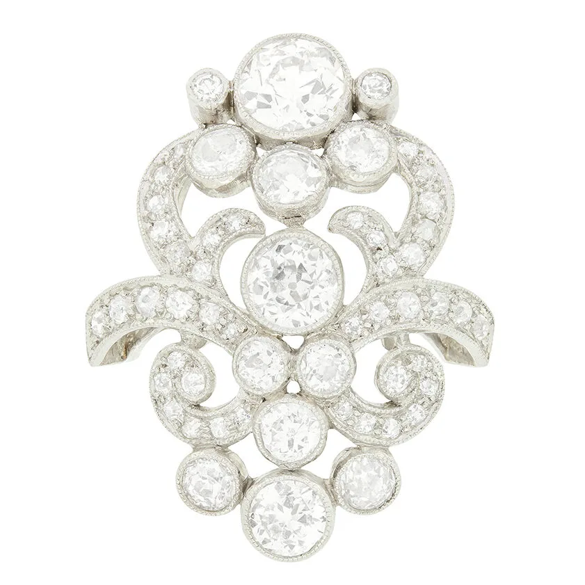 Art Nouveau 3.05ct Diamond Cluster Ring, c.1920s