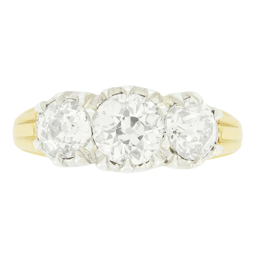 Edwardian 1.70ct Diamond Trilogy Ring, c.1910s