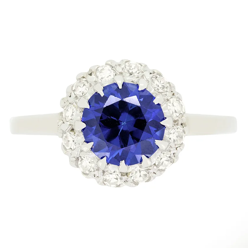 Late Deco 1.70ct Sapphire and Diamond Cluster Ring, c.1940s
