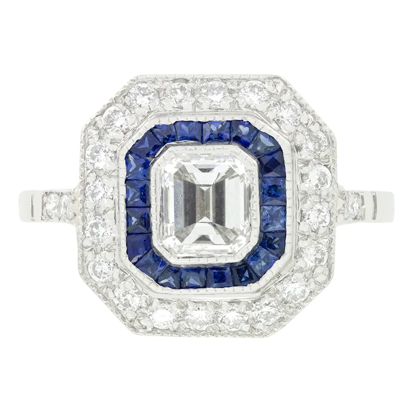 Vintage 0.70ct Diamond and Sapphire Target Ring, c.1960s