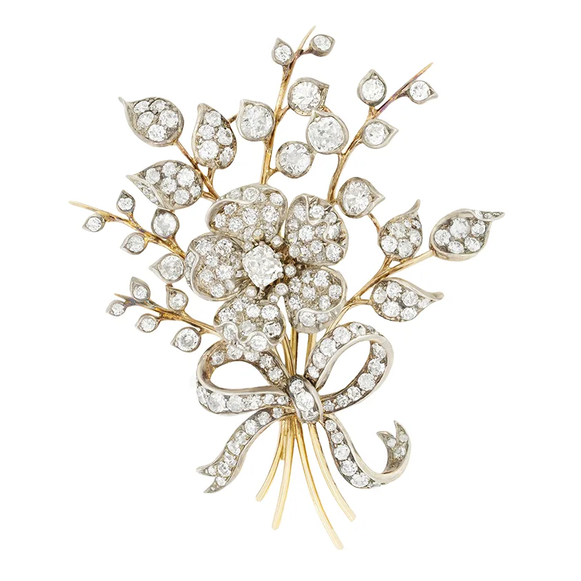 Victorian 8.00ct Diamond Floral en Tremblant Brooch, c.1880s