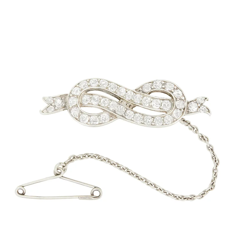 Edwardian 1.78ct Diamond infinity double knot brooch, c.1910s