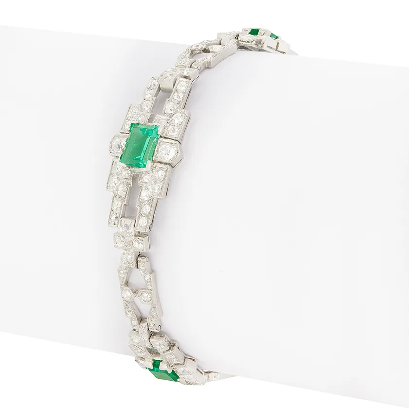 Art Deco 2.50ct Emerald and Diamond Bracelet, c.1920s