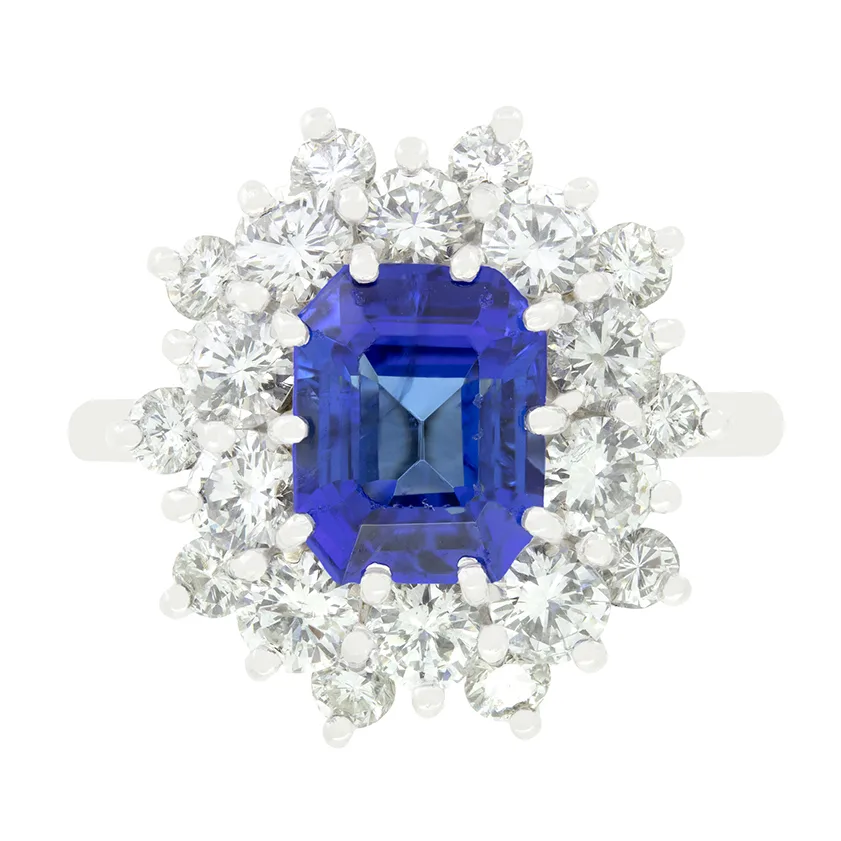 Vintage 3.00ct Sapphire and Diamond Cluster Ring, c.1970s