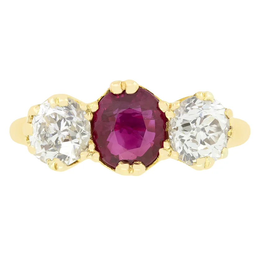 Victorian 1.00ct Ruby and Diamond Trilogy Ring, c.1880s