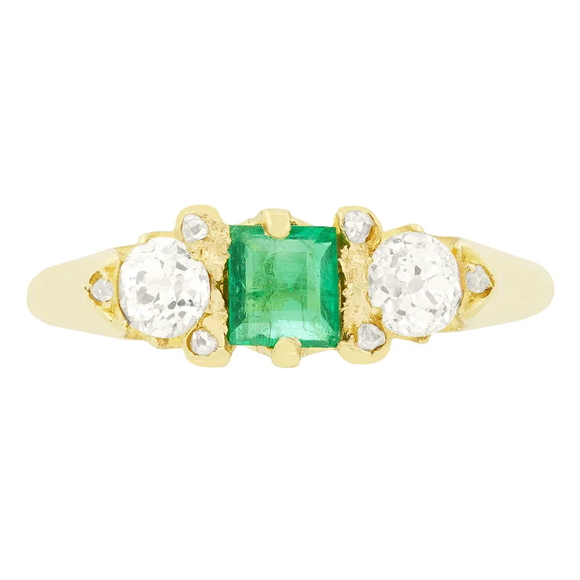 Victorian 0.30ct Emerald and Diamond Trilogy Ring, c.1880s