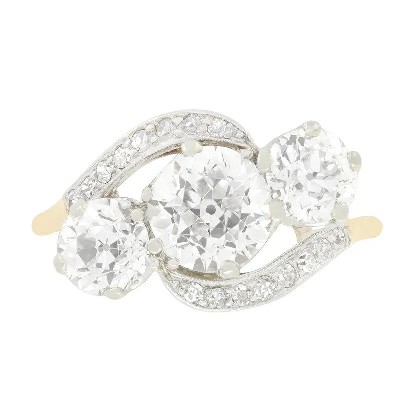 Edwardian 2.90ct Diamond Cross Over Ring, c.1910s