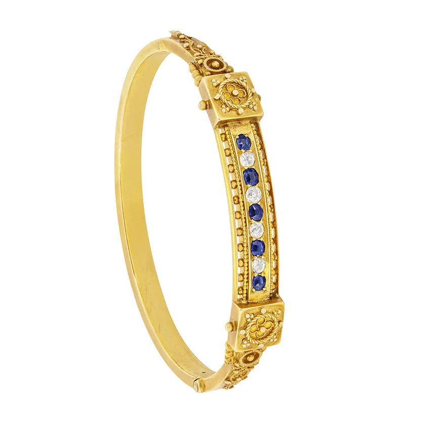 Victorian 0.50ct Diamond and Sapphire Bangle, c1880s