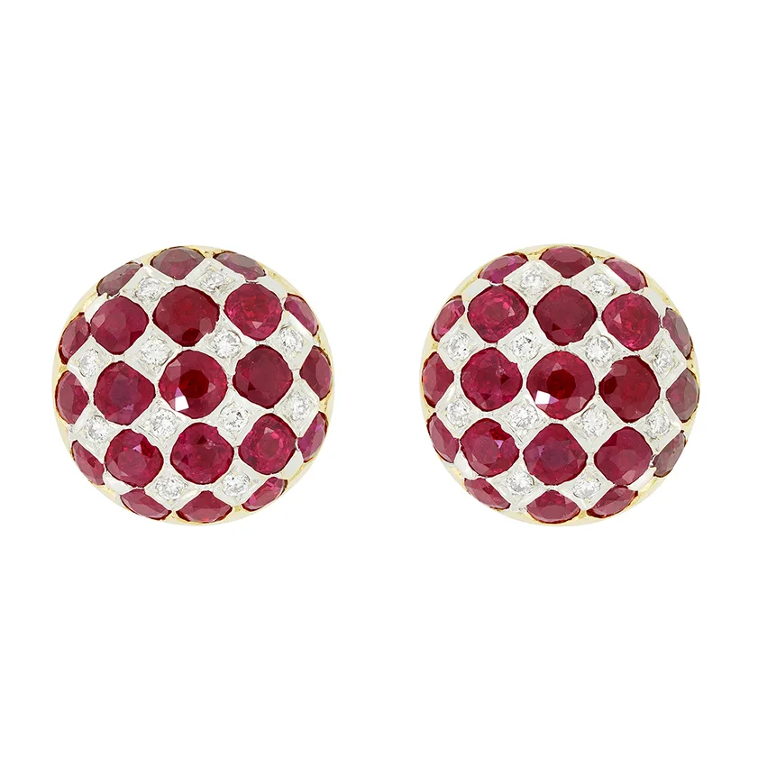 Vintage 3.00ct Ruby and Diamond Earrings, c.1980s